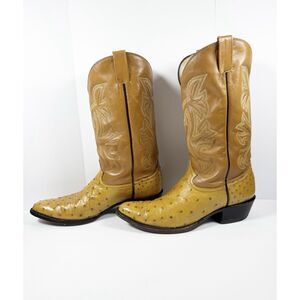 Cowtown Full Quill Ostrich Cowboy Boots USA Made Mens 12 D Golden Tan Vintage